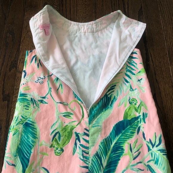 Lilly Pulitzer Girls 8 Light Pink/Green Palms/Monkey Embroidered Shift Dress - Picture 11 of 12